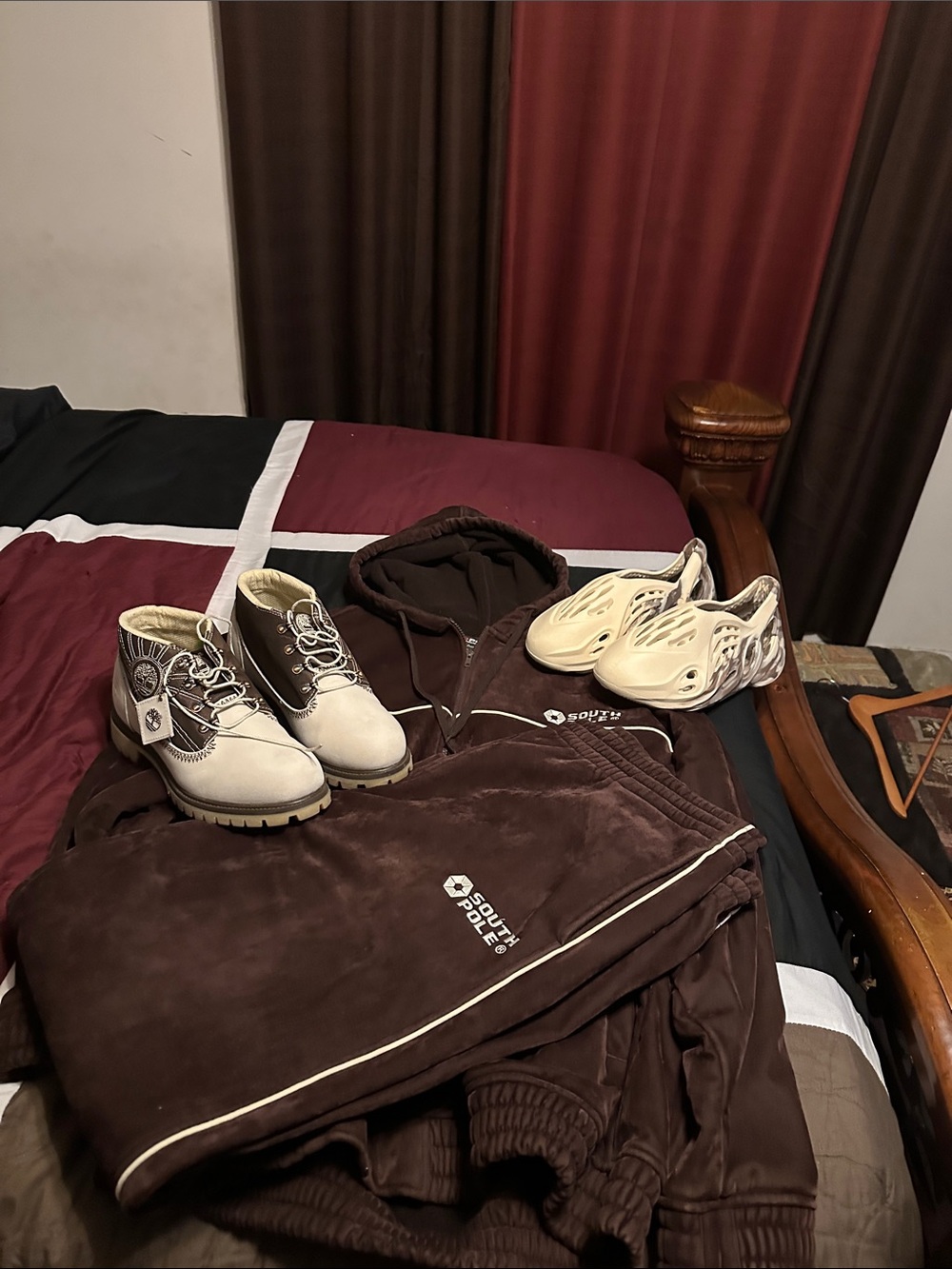 South Pole Brown and Beige Velour Tracksuit Set w/ matching boots and runners